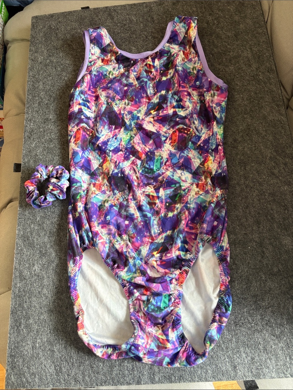 Girls multicoloured Gymnastics Suit with matching scrunchie